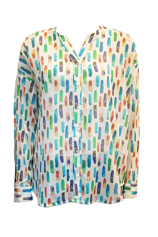 Yellow Label Multicolour Print Long Sleeve Blouse Blue