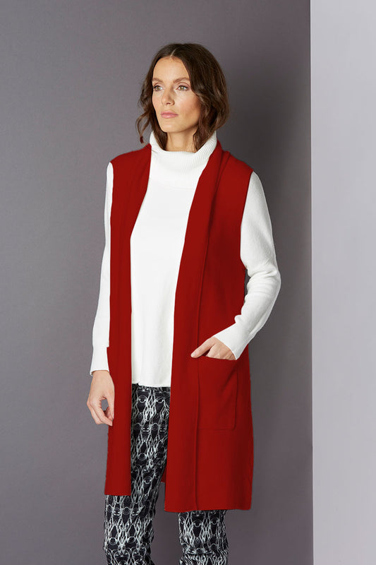 Yellow Label Soft Knit Long Waistcoat Red Red