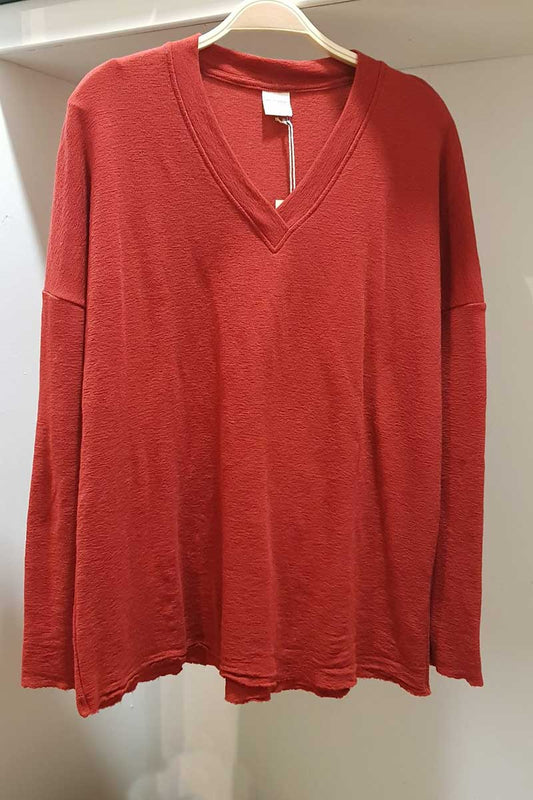 By Basics Blusbar Loose Shirt With Panelled Neck Brick
