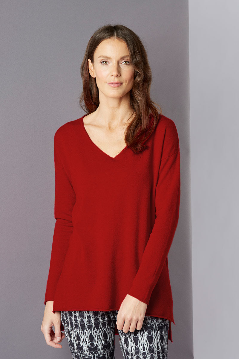 Yellow Label Soft Basic V-neck Pullover Red