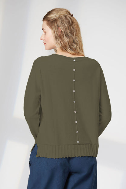Yellow Label Roundneck Sweater With Buttons Olive