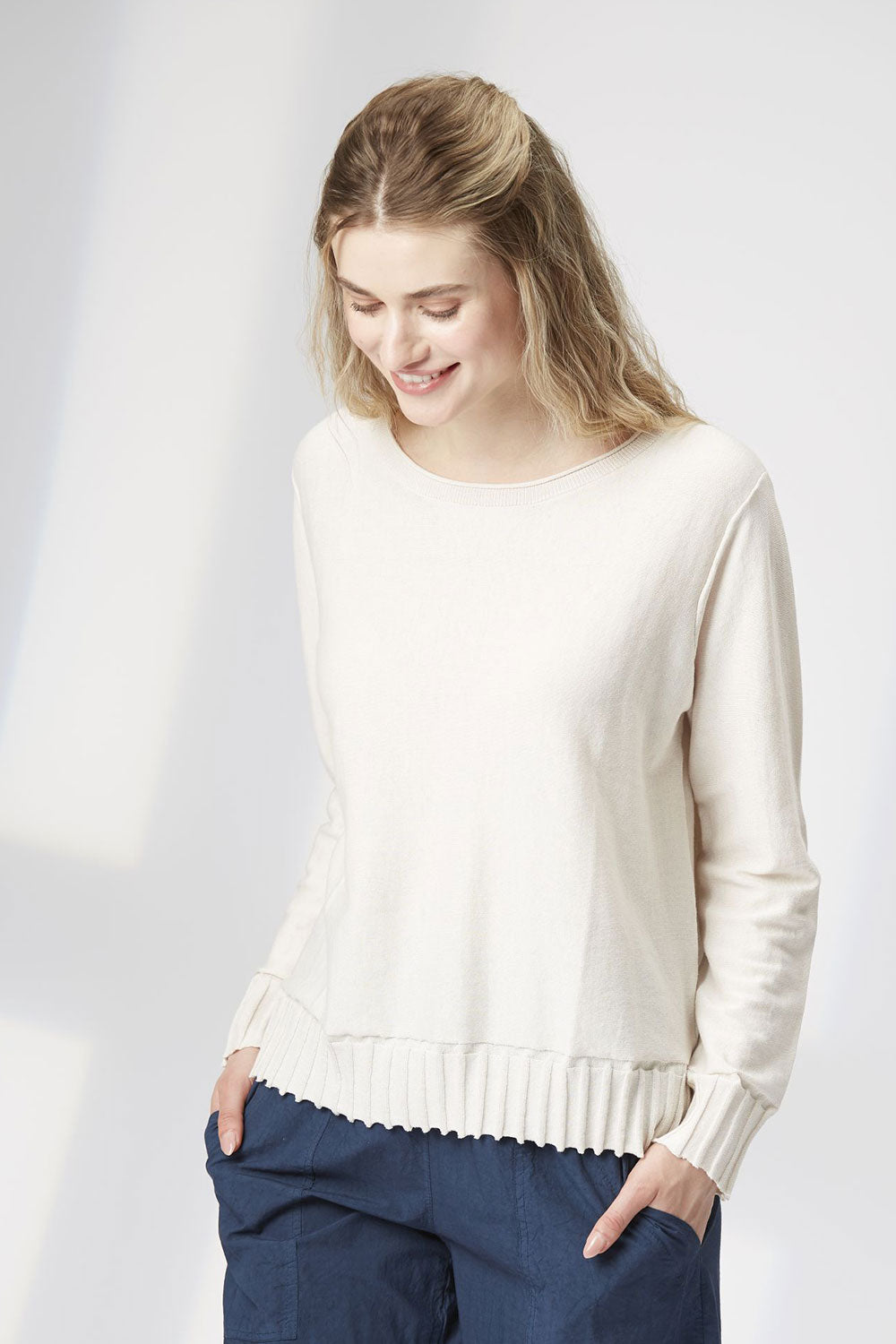Yellow Label Roundneck Sweater With Buttons Pebble
