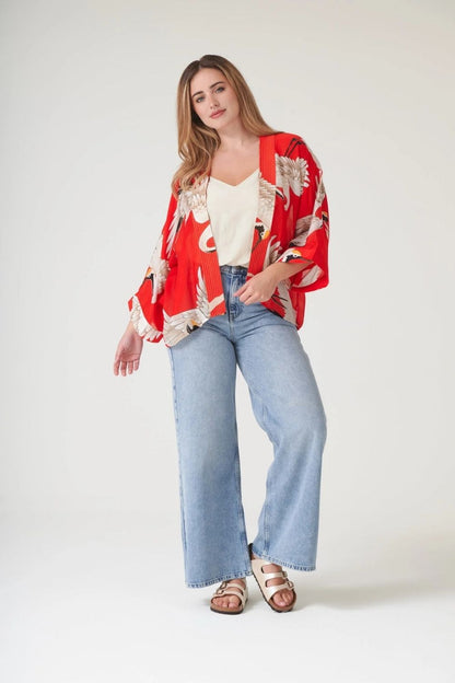 Stork Print Kimono