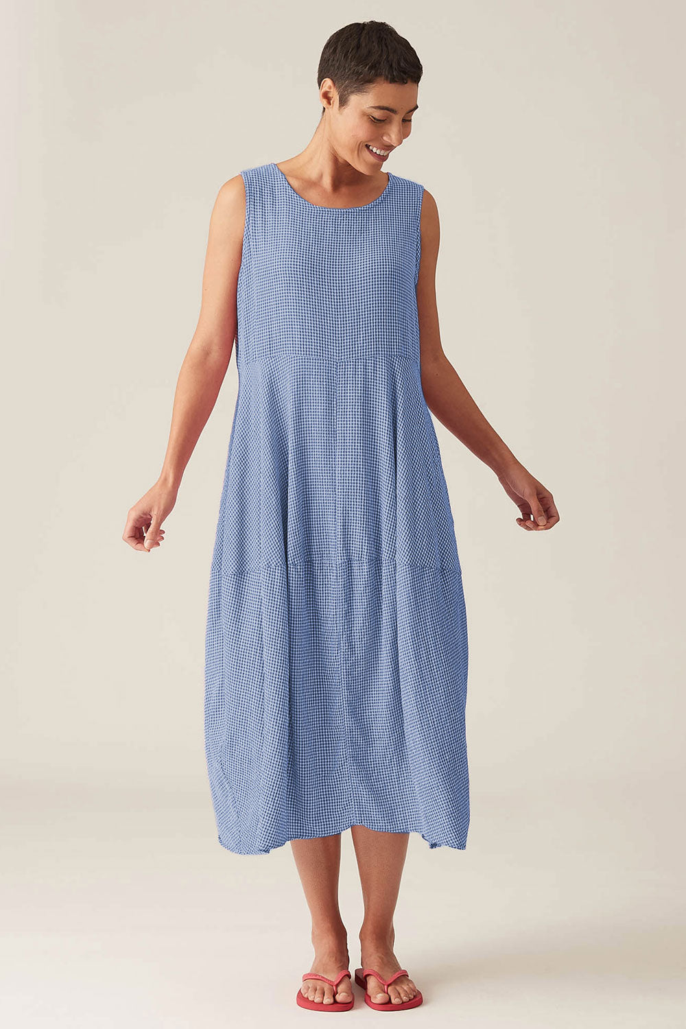 Crinkle Check Seamed Bubble Dress