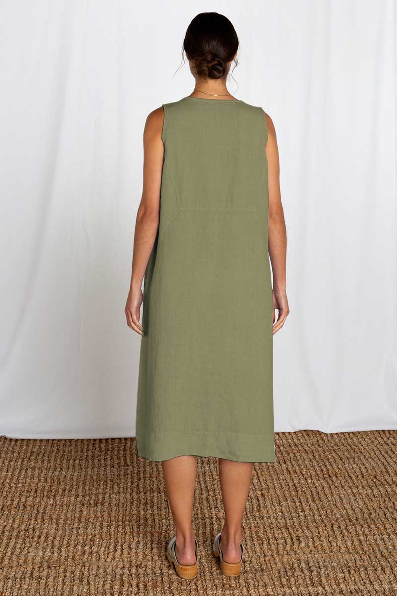 Solid Linen Seamed Easy Dress Seaweed Jessie Juniper Solid Linen Seamed Easy Dress Seaweed Jessie Juniper