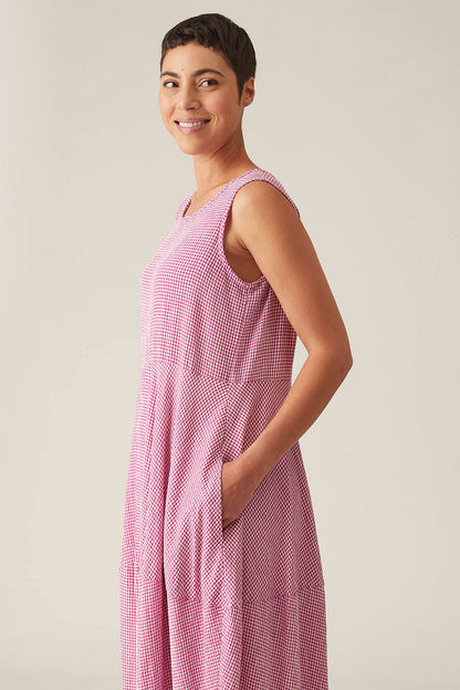 Cut Loose Crinkle Check Seamed Bubble Dress Cosmo Pink