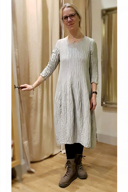 Silk Linen 3/4 Sleeve 9090 Dress Silver – Jessie Juniper