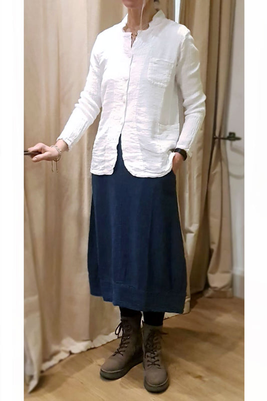 Grizas Crinkle Linen 4415 Bubble Skirt Blue