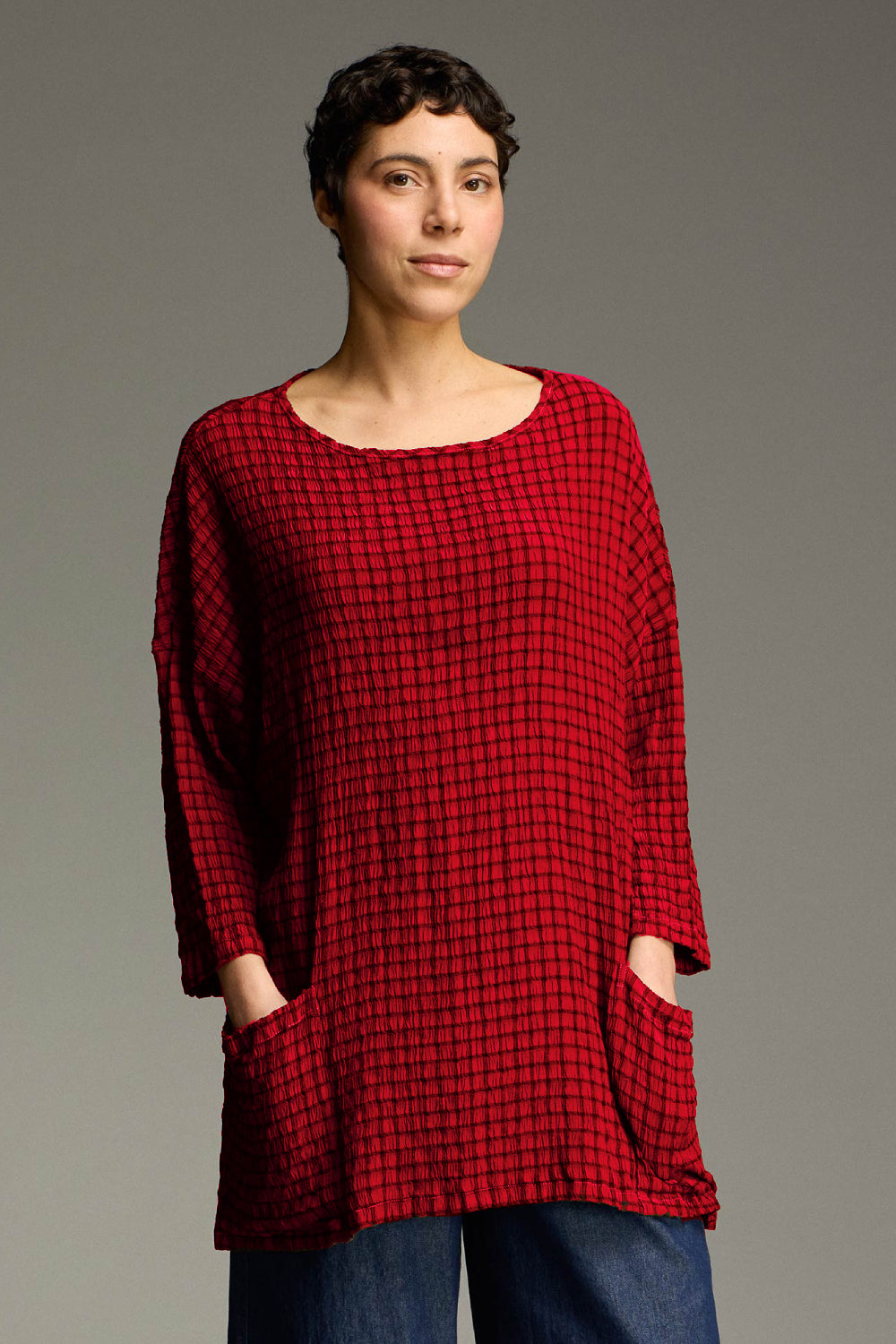Smaller Crinkle Plaid Pocket Tunic