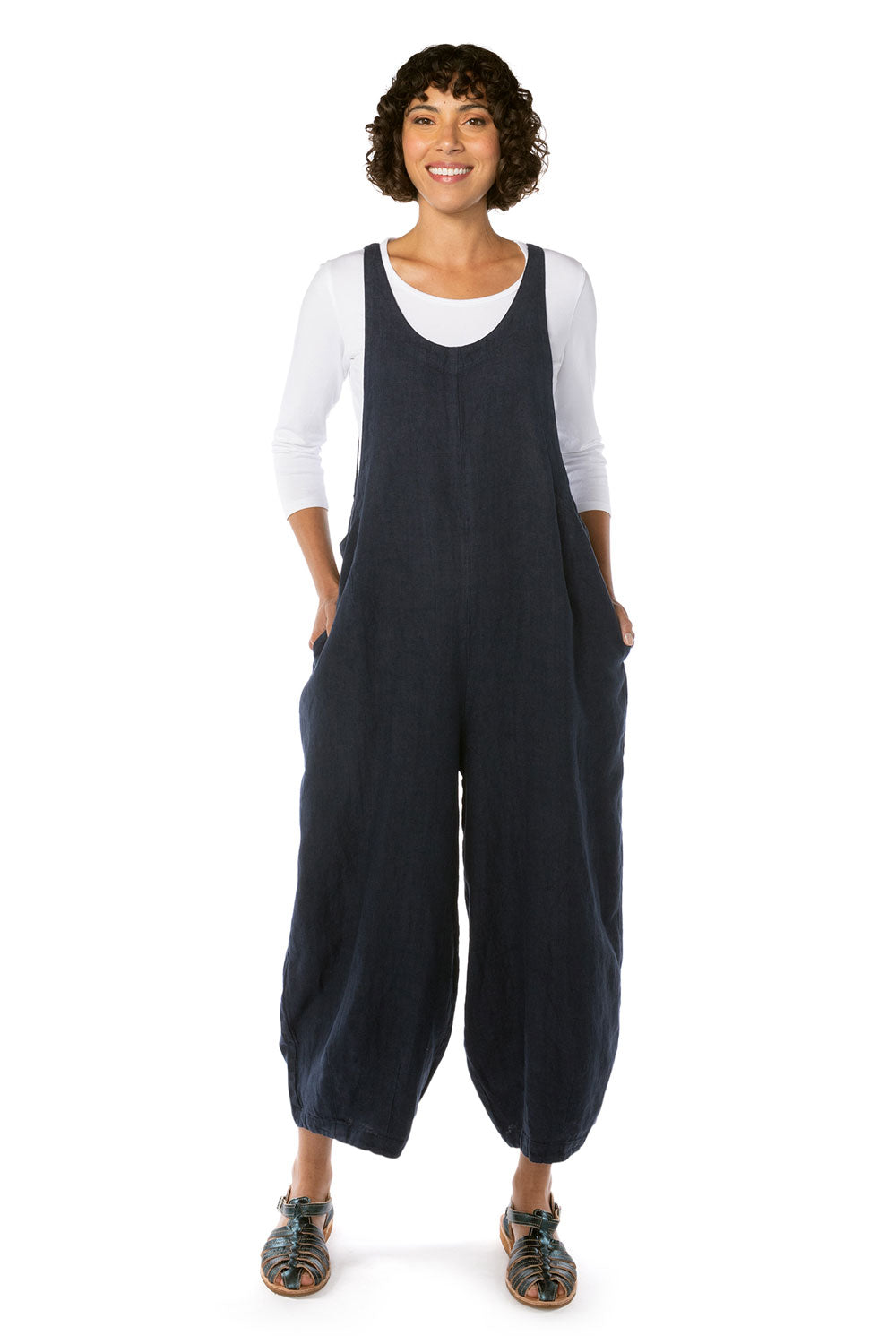 Cut Loose Solid Linen Overalls Fava