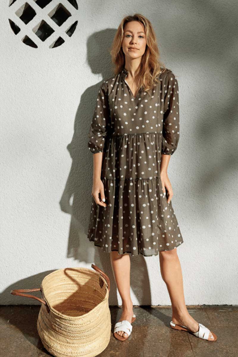 Yellow Label Olive Dots Printed Dress
