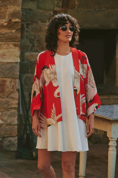 Stork Print Kimono