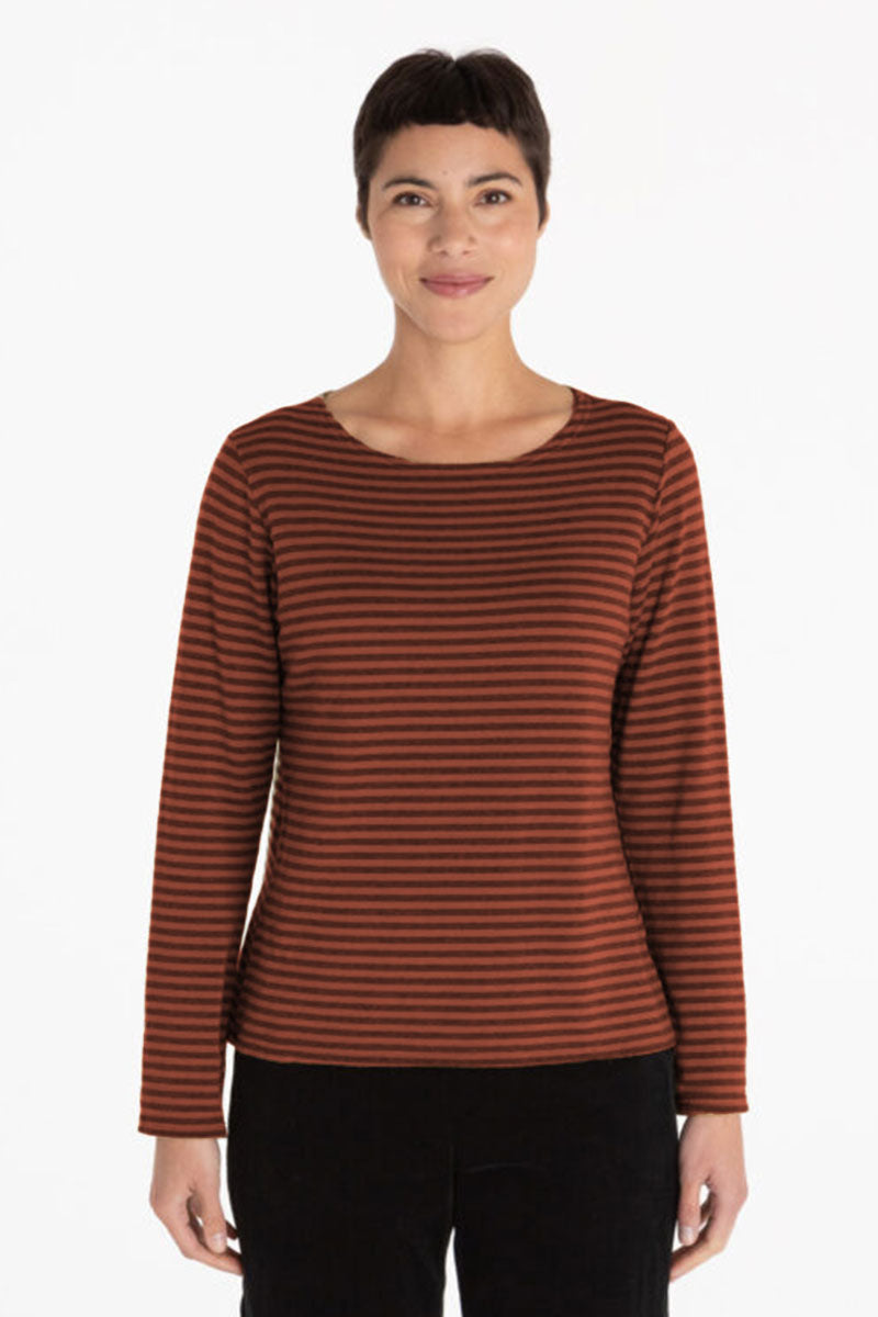 Cut Loose Boatneck Stripe Fleece Top Barnwood Brown