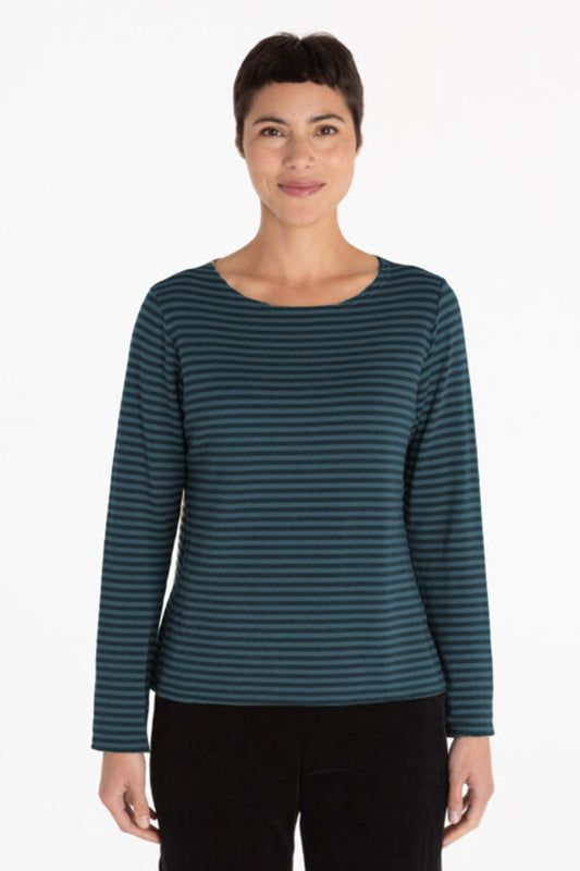 Cut Loose Boatneck Stripe Fleece Top Inkjet Blue