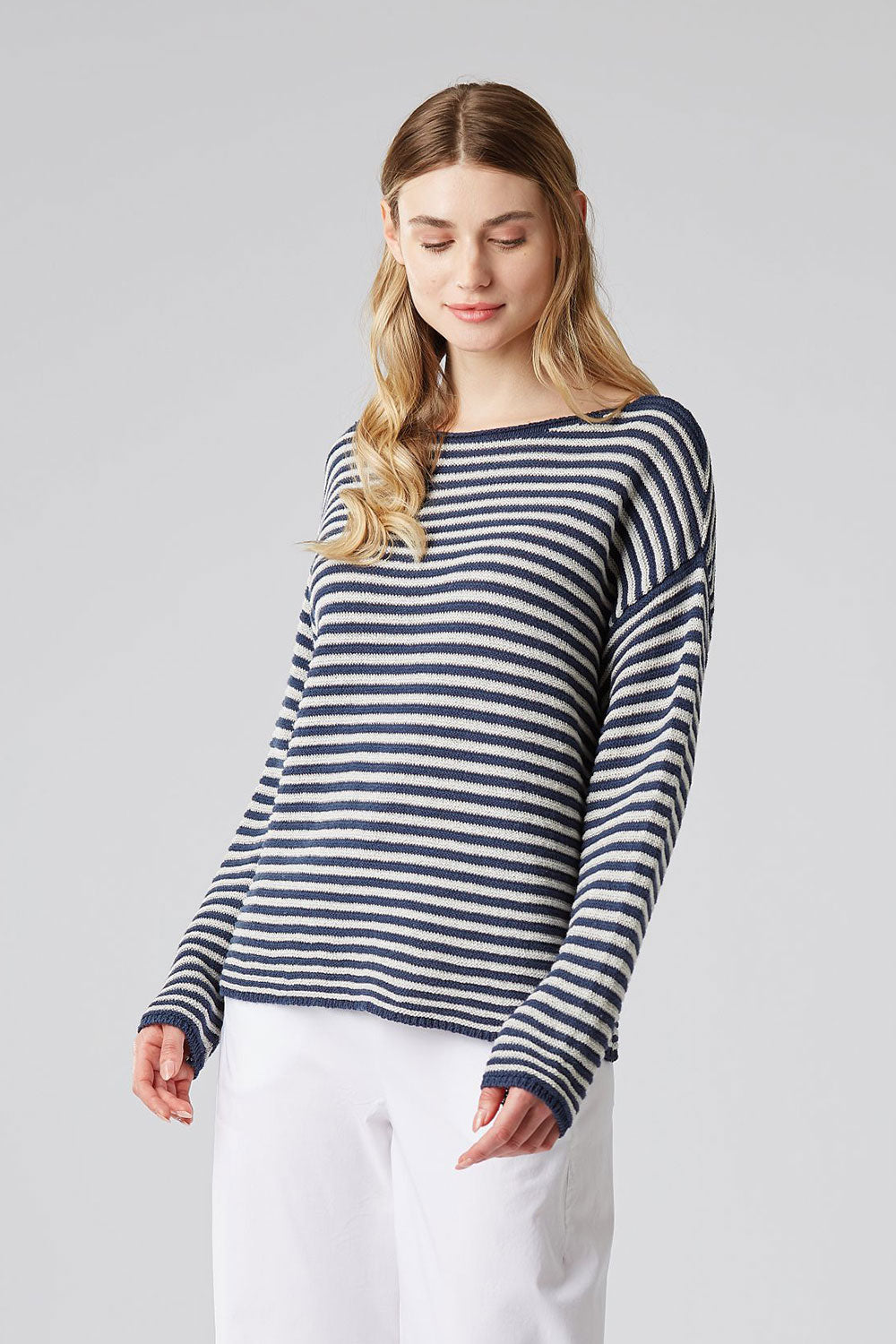 Yellow Label Striped Boxy Sweater Stone