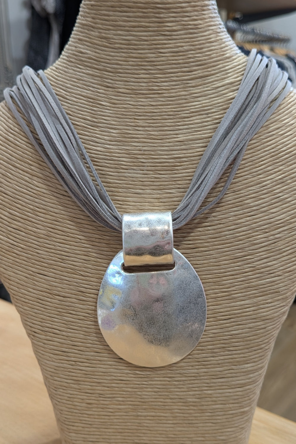 Suede Strand Beaten Disc Necklace