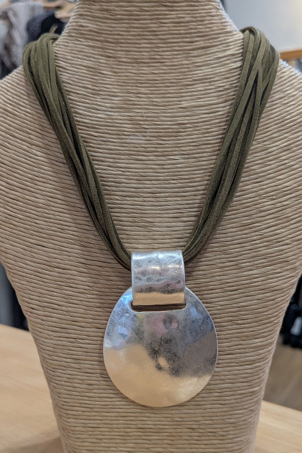 Suede Strand Beaten Disc Necklace