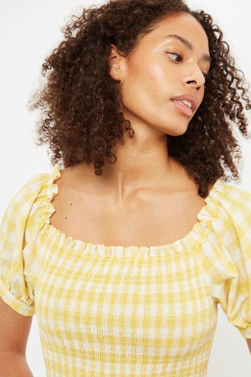 Louche Babette Picnic Check Midi Dress Yellow