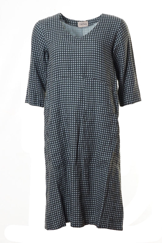 Thing Clothing Linen Check 6545 Dress Sky Blue