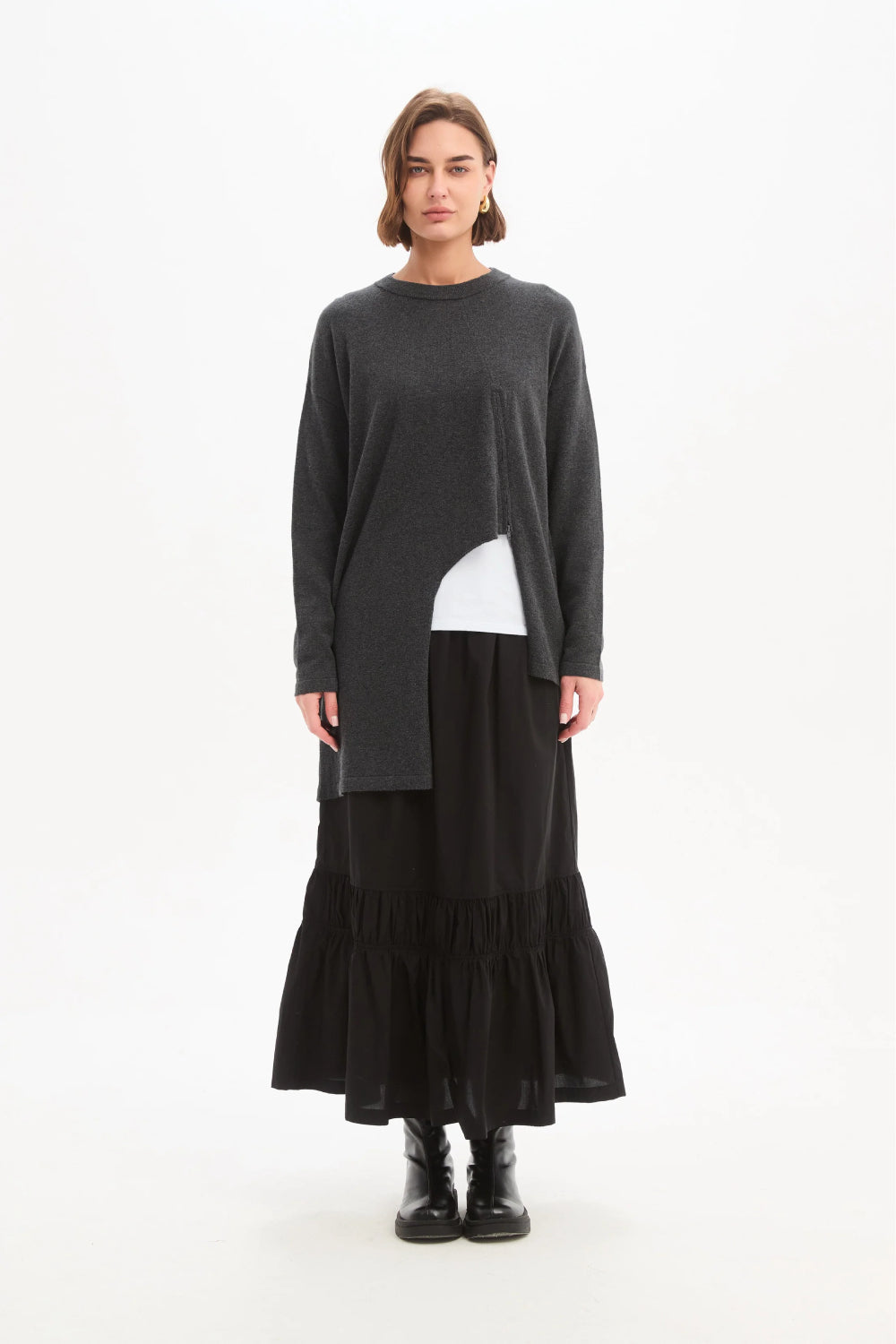 Asymmetric Zip Detail Knit