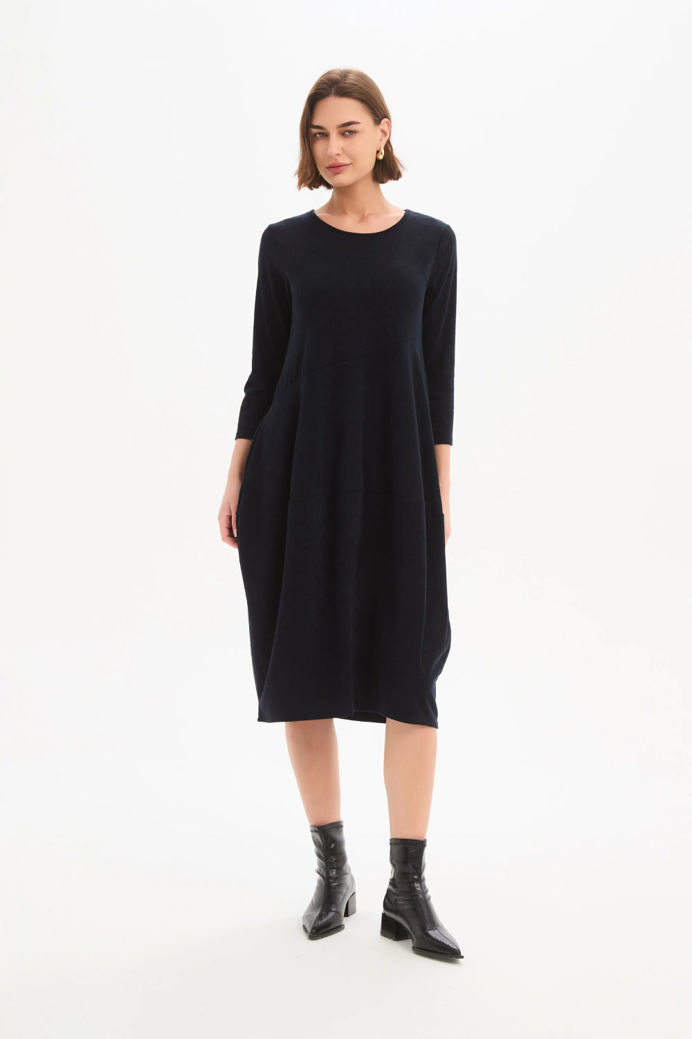 Diagonal Seam Winter Jersey Dress