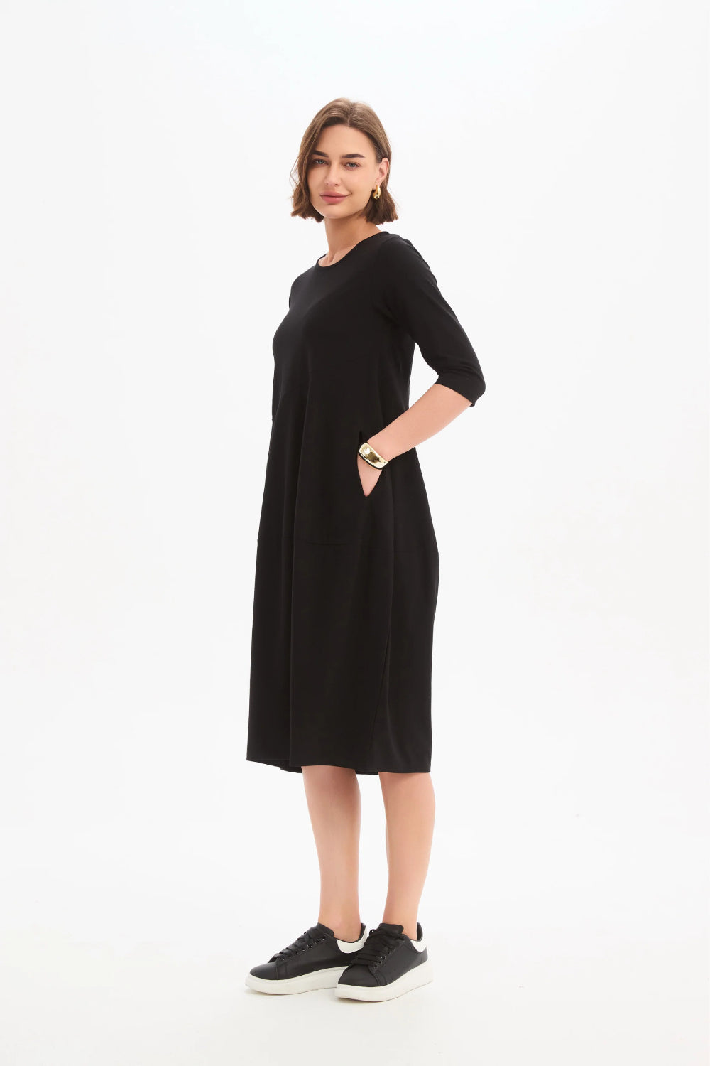 Diagonal Seam Winter Jersey Dress