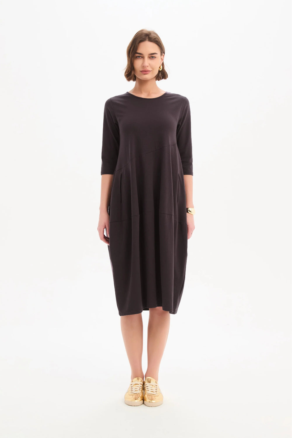 Diagonal Seam Winter Jersey Dress