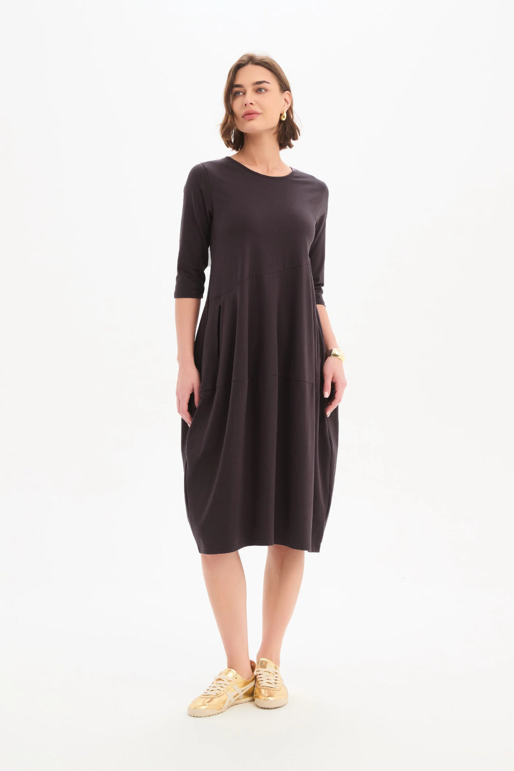 Diagonal Seam Winter Jersey Dress