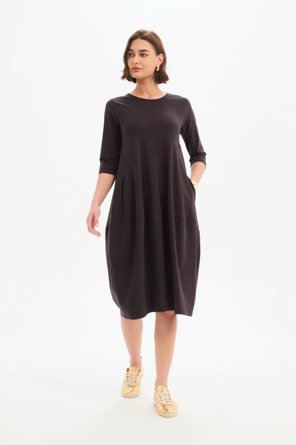 Diagonal Seam Winter Jersey Dress