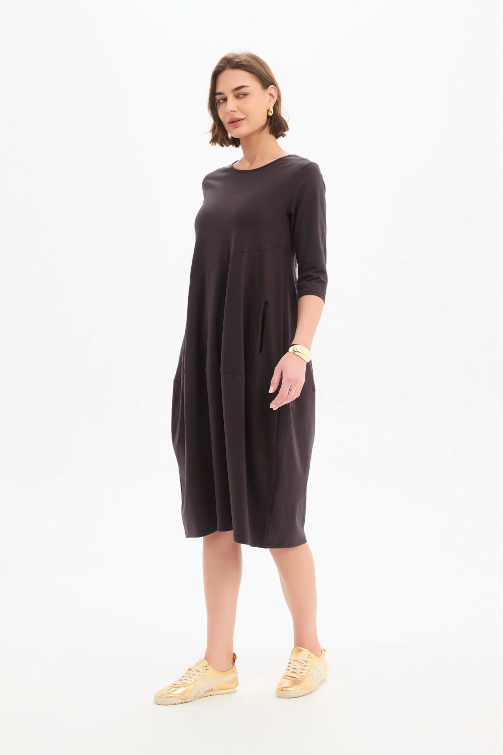 Diagonal Seam Winter Jersey Dress