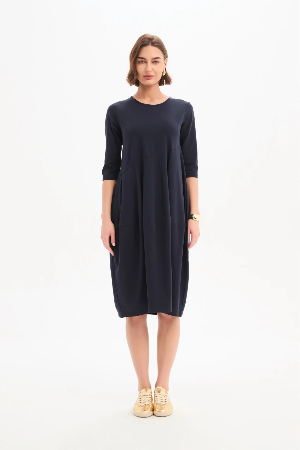 Diagonal Seam Winter Jersey Dress