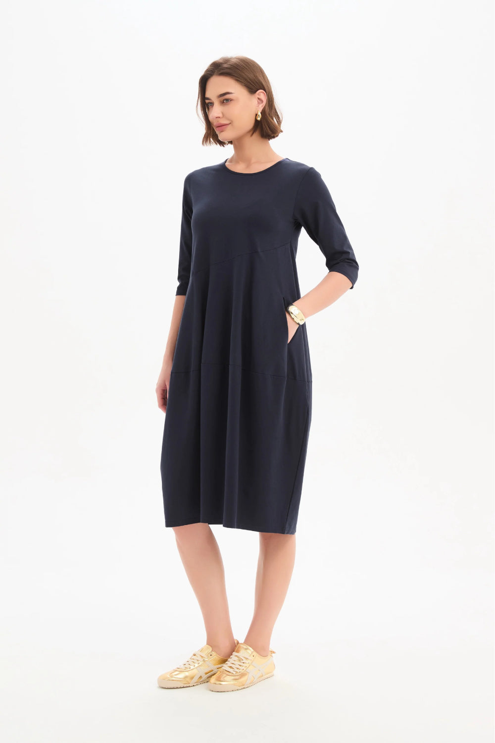 Diagonal Seam Winter Jersey Dress