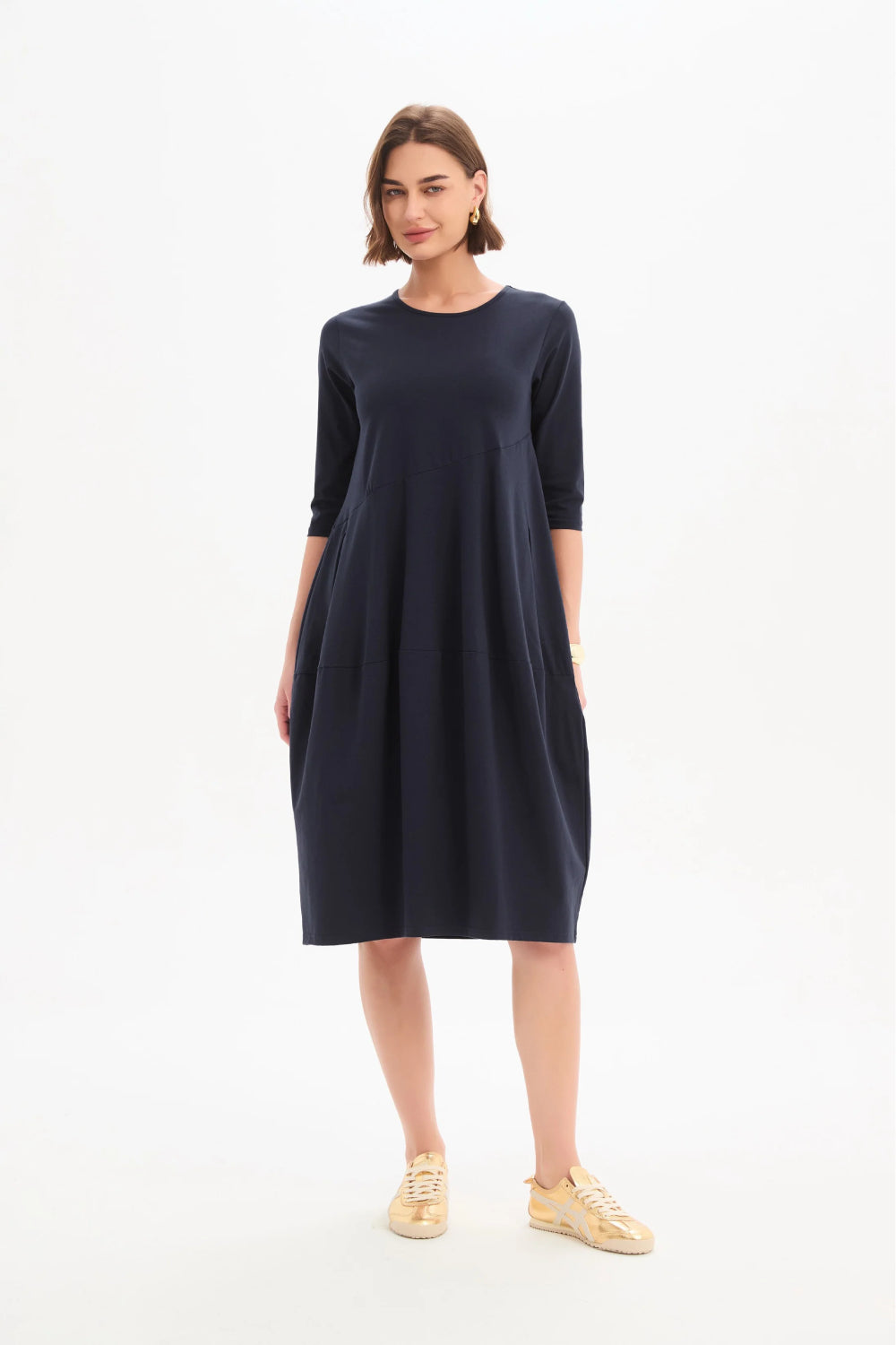 Diagonal Seam Winter Jersey Dress