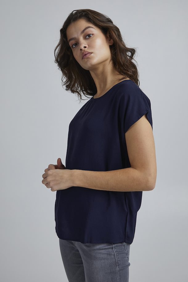Ichi Maja Short Sleeve Top Total Eclipse Blue