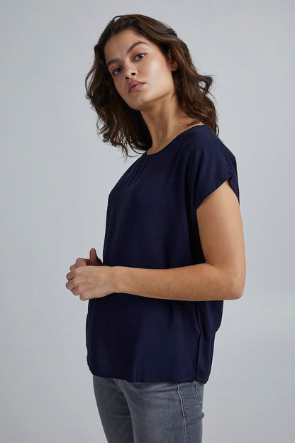 Ichi Maja Short Sleeve Top Total Eclipse Blue