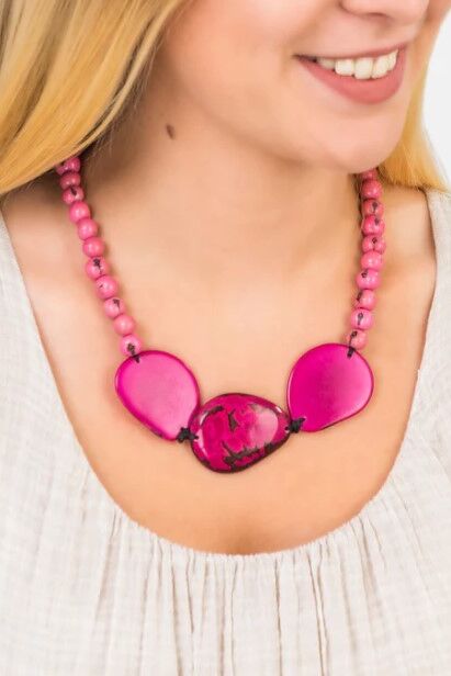Pretty Pink Jewellery Trio Marble Slice Necklace Pink
