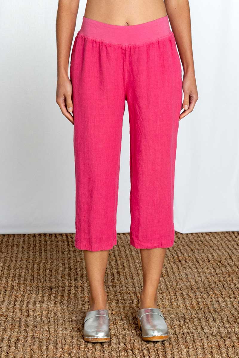 Cut Loose Solid Linen Capri Pant Berry