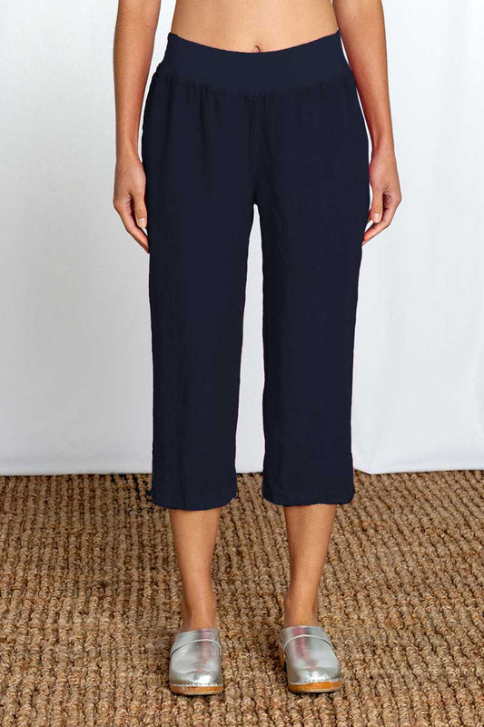 Cut Loose Solid Linen Capri Pant Night Sky