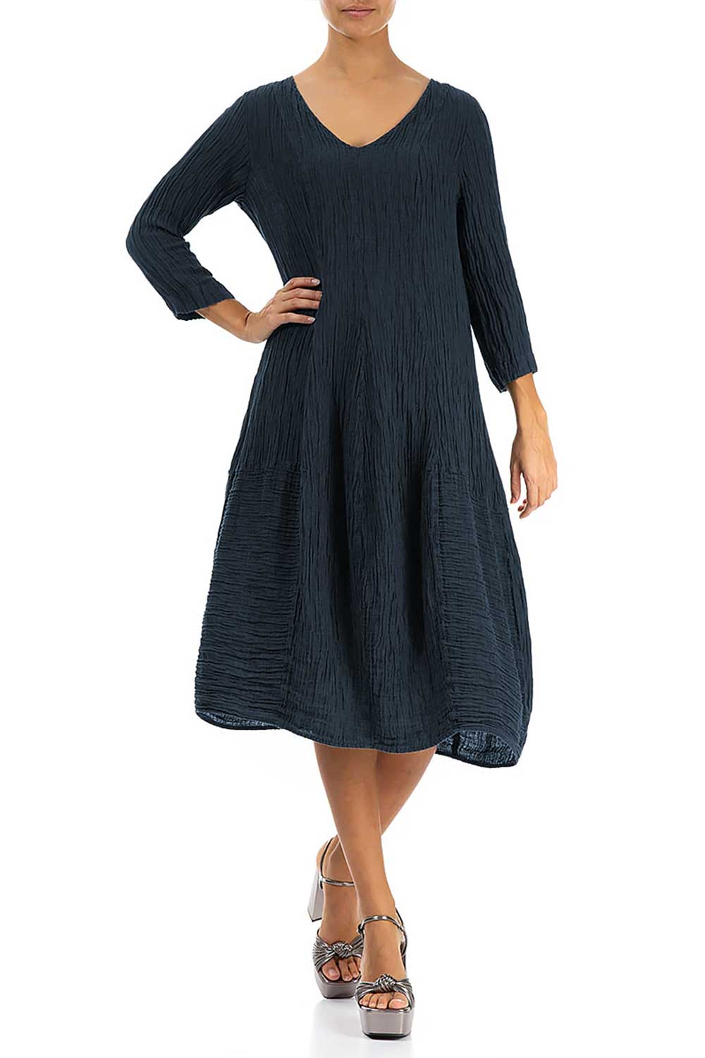 V-Neck Crinkled Silk 91289/7 Dress