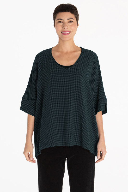 Cut Loose Mini Check V-Neck Top Inkjet Blue
