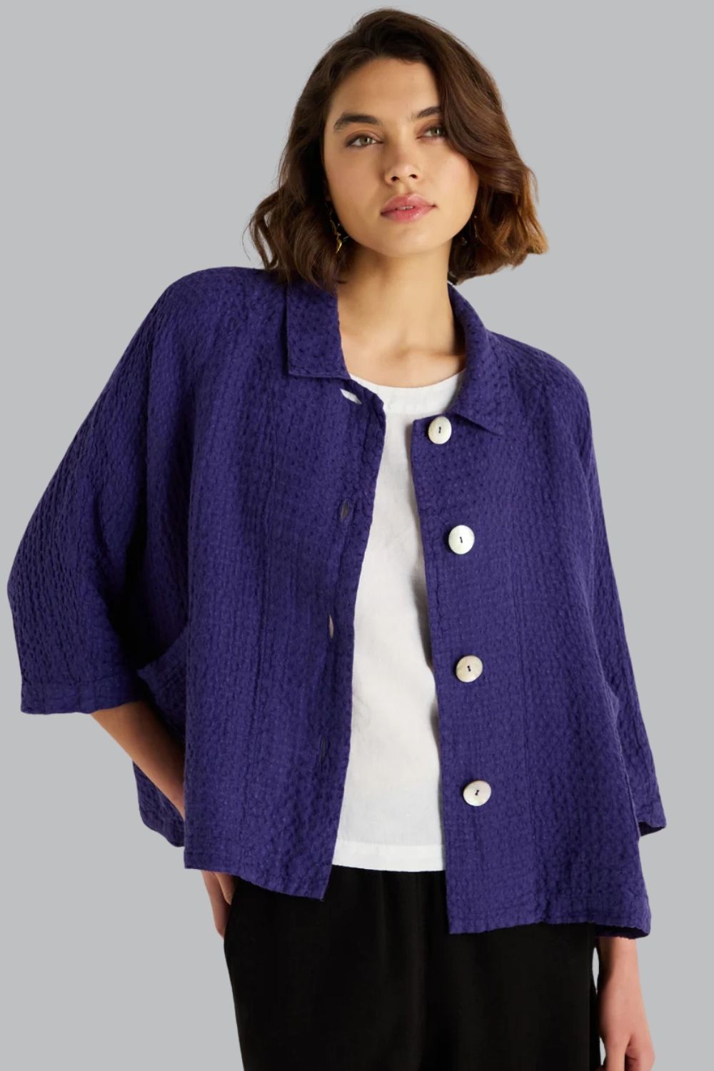 Boxy Waffle Linen Jacket