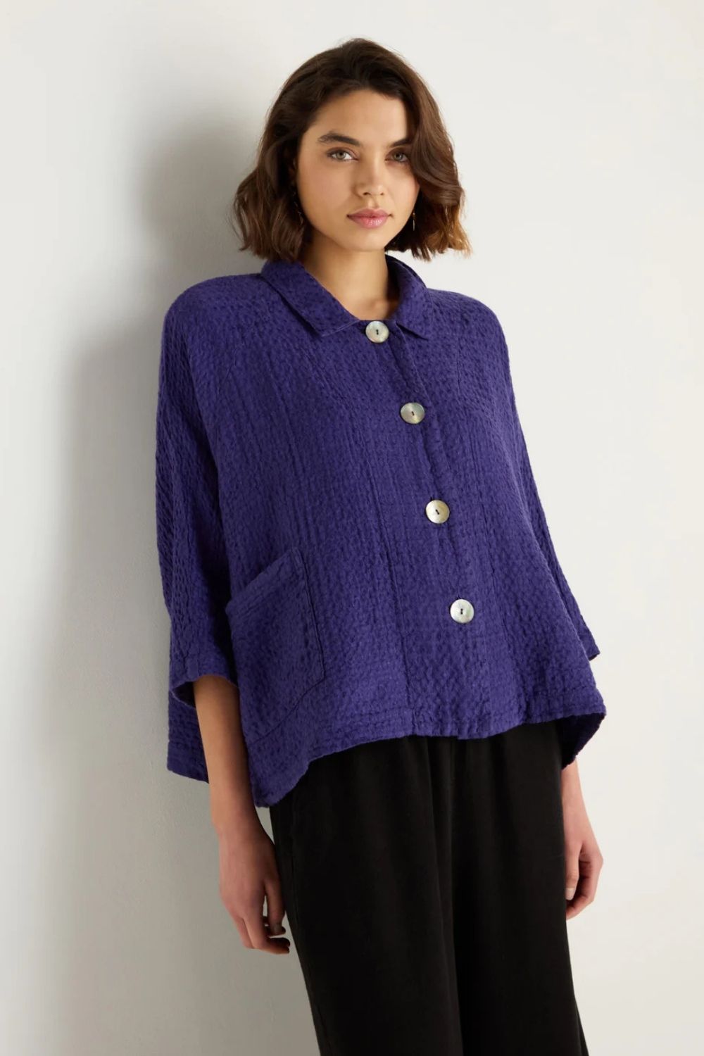 Boxy Waffle Linen Jacket