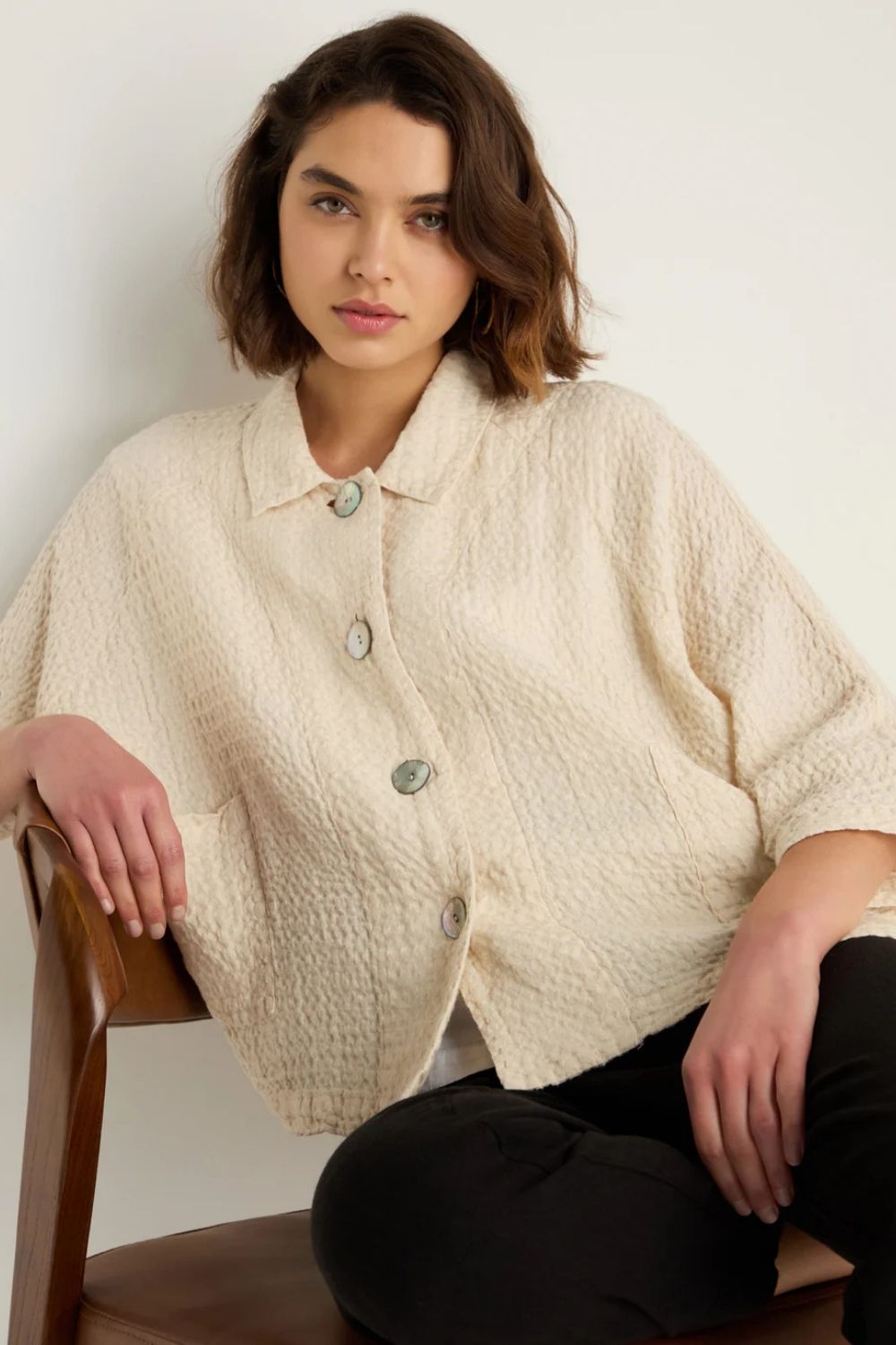 Boxy Waffle Linen Jacket