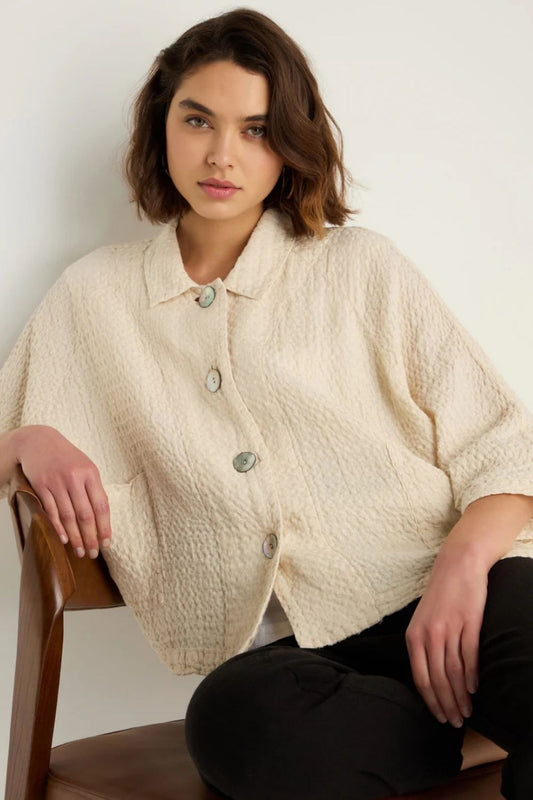 Boxy Waffle Linen Jacket