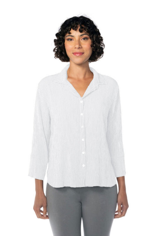 Cut Loose Crinkle Check Crop Easy Shirt White White