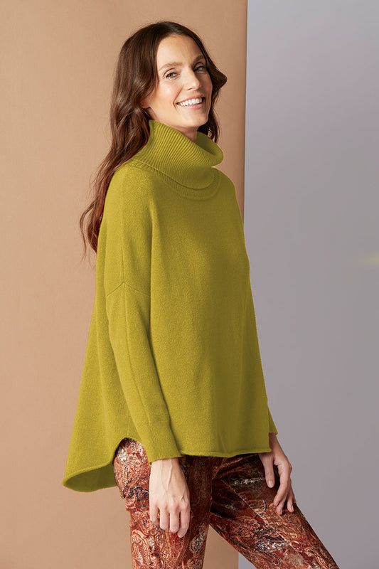 Yellow Label Roll Neck Round Hem Sweater Olive Oil